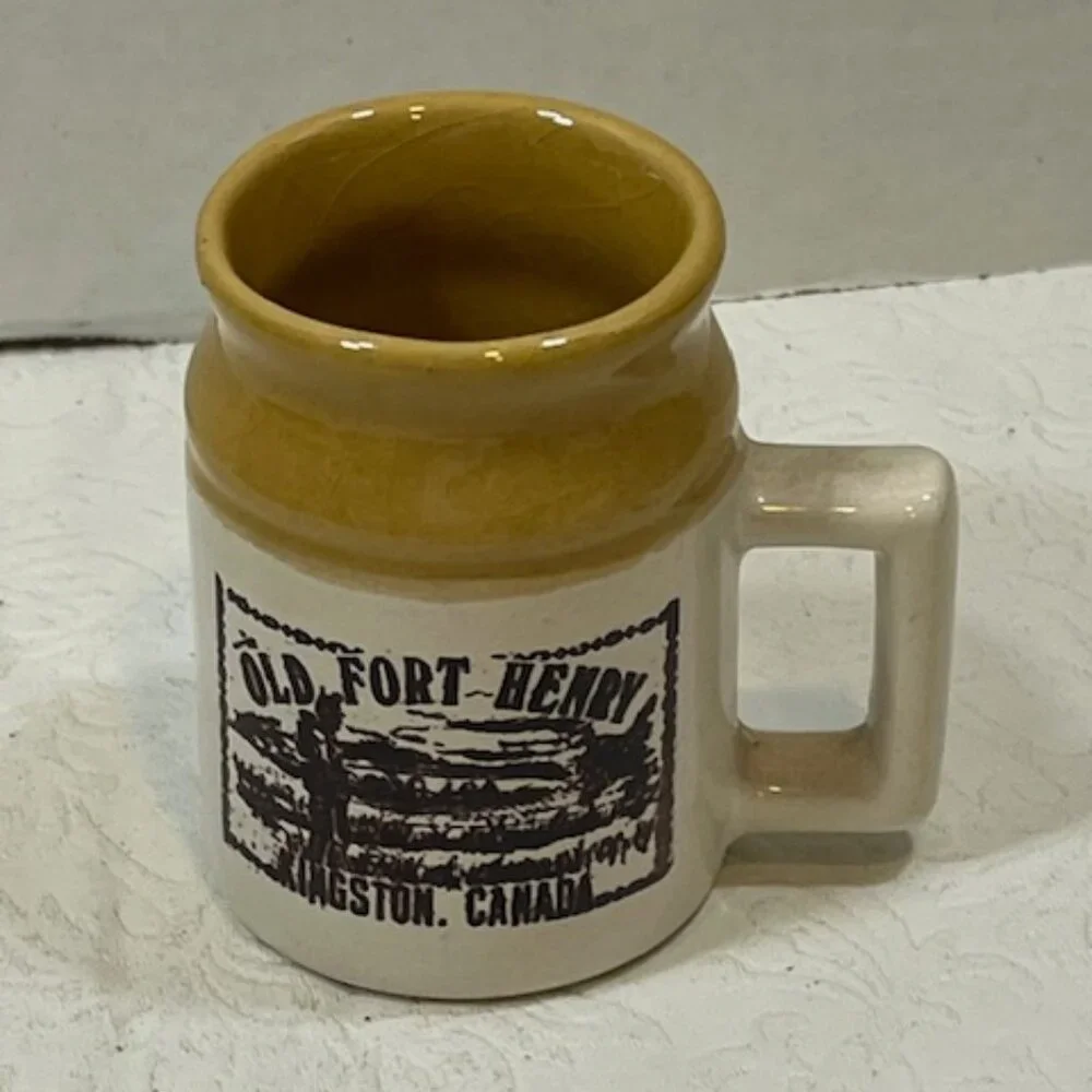 VTG Old Fort Henry Kingston, Canada 3 oz Trappers Mini Ceramic Shot Mug 3